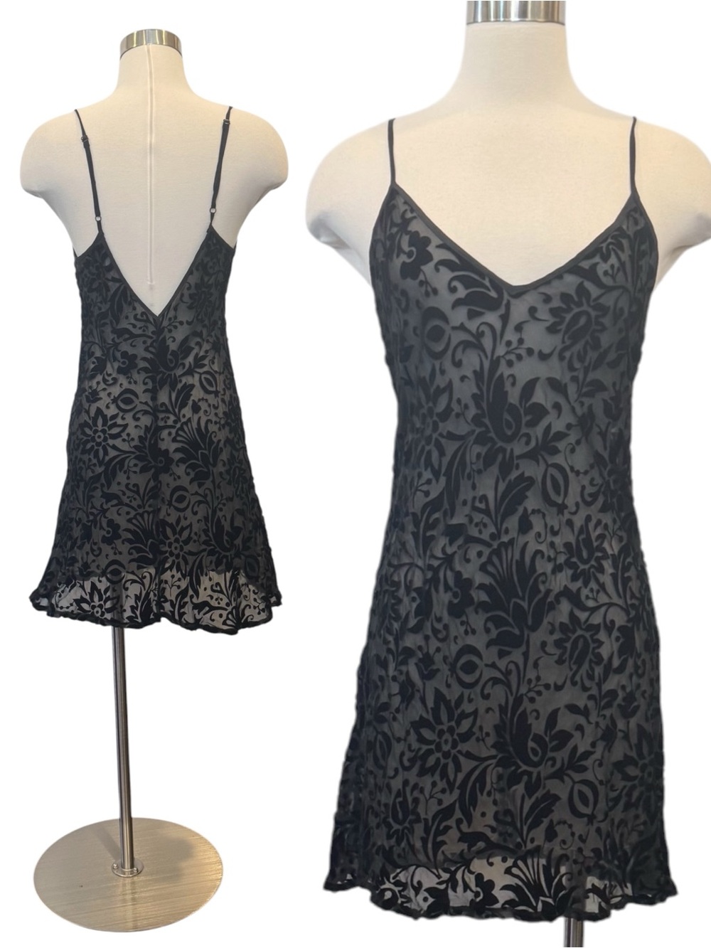 Y2K Victoria’s Secret Silk Rayon Black Velvet Burnout Sheer Vintage Slip Dress L